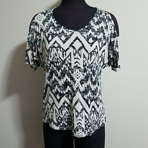 Stetson Cream & Black Cold Shoulder Aztec Top (S)
